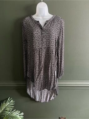 Women’s Long Sleeve Printed Tunic Black/Cream